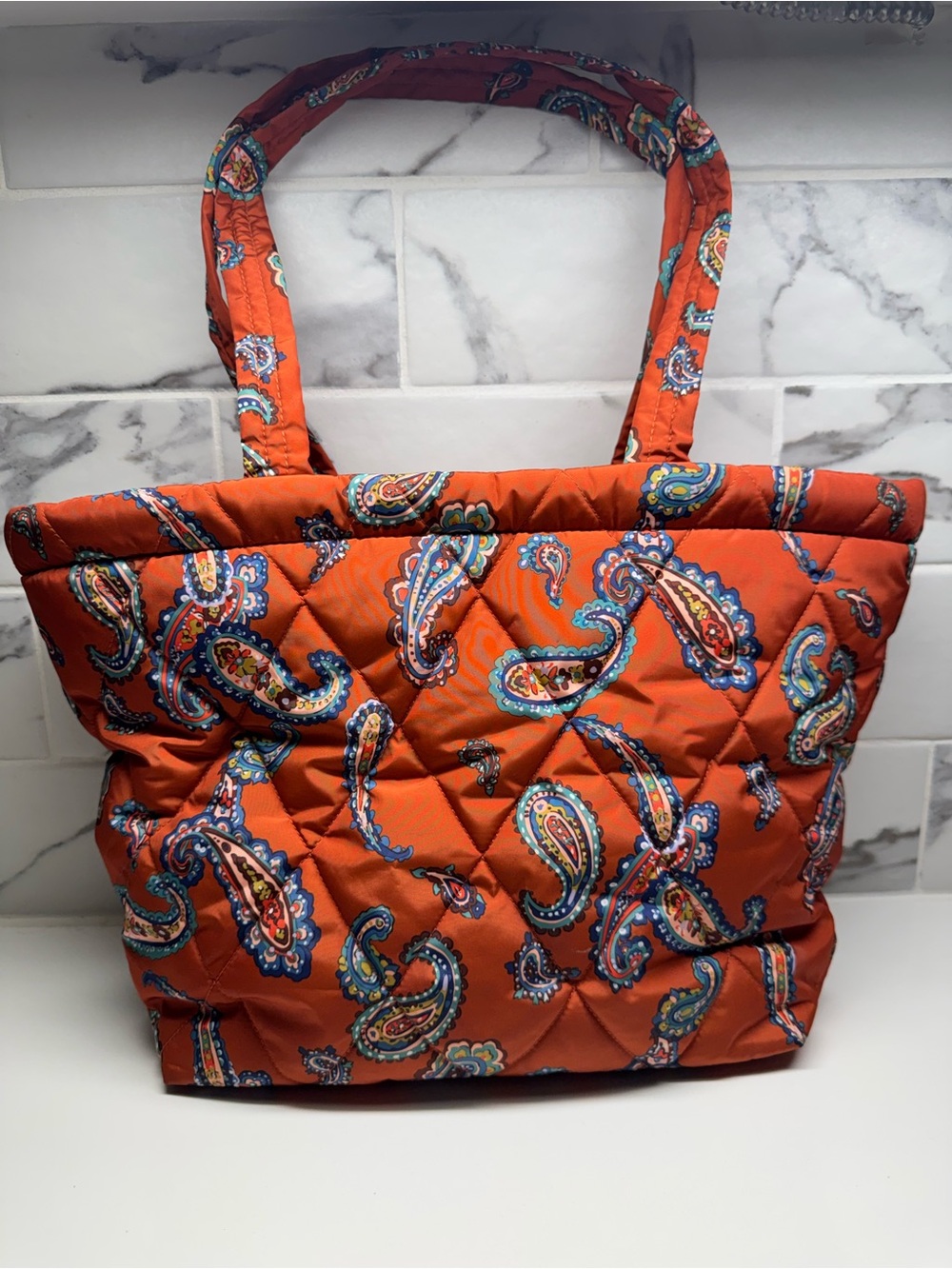 The Vera Bradley Orange Manor Paisley Quilted Small Tote Bag